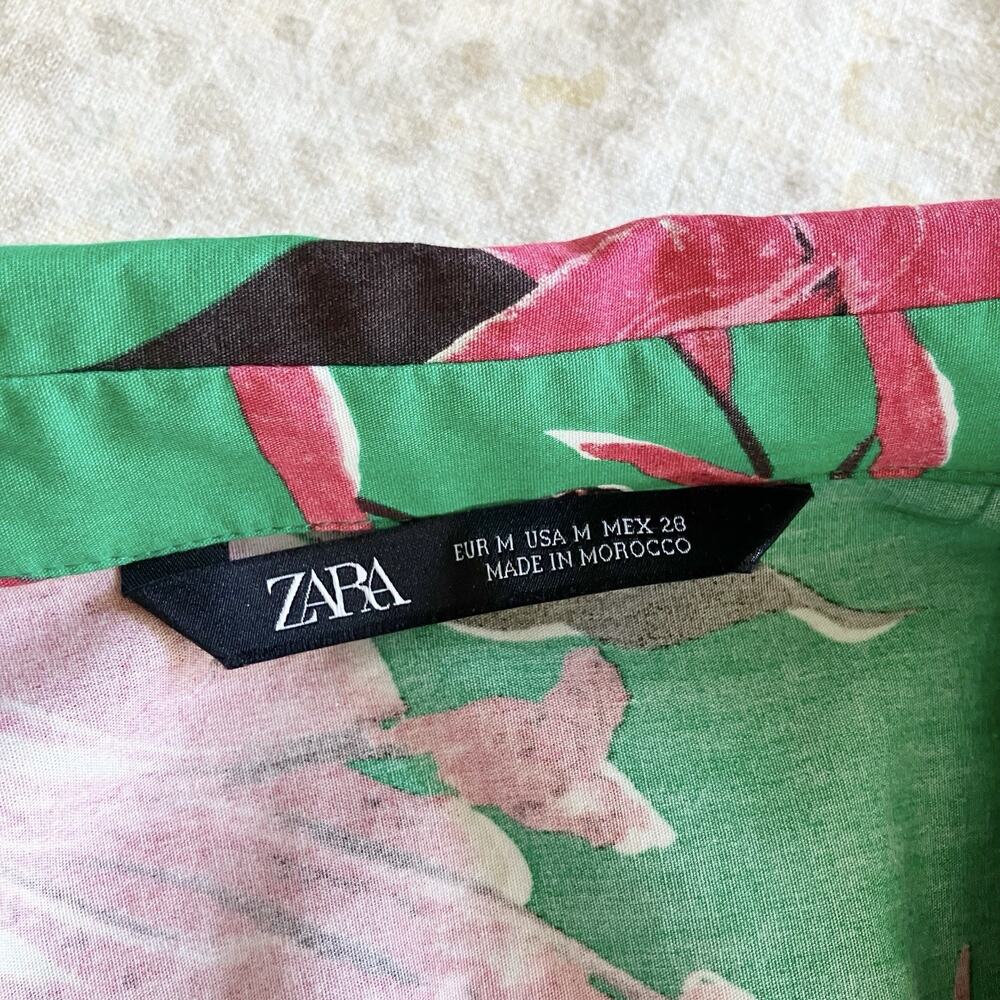PLS READ Zara Medium Dress Tiger Lily Floral Print Green Pink Tiered Collar - Picture 3 of 6